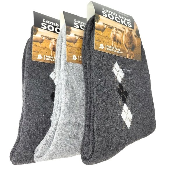 iBerryNY Other - 3 Pairs Men's Lamb Wool Crew Socks, Warm Winter Heavy Duty Boot, Dimond Shapes,